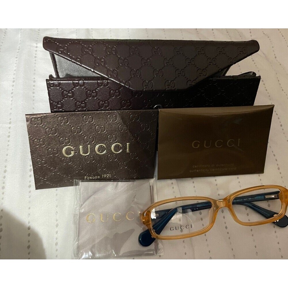 Gucci GG5003/C 3Q7 125 Orange Blue Rectangular Plastic Eyeglass Frames Full Rim